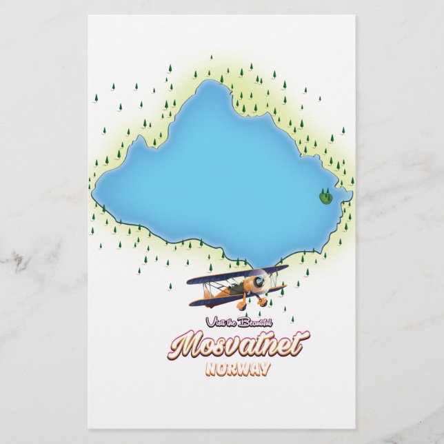Papelaria Mosvatnet Norway lake map art impressão. (Frente)