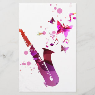 Papelaria Música bonita de saxofone e borboletas