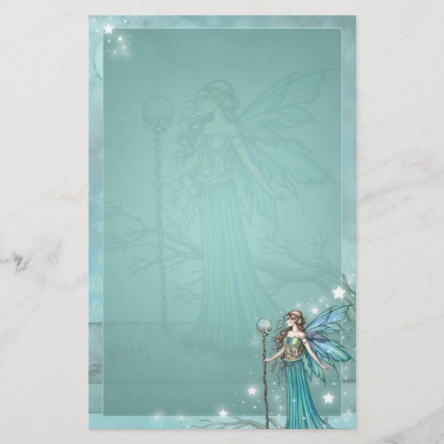 Papelaria Mystical Fairy Fantasy Art Teal (Frente)