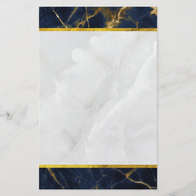 Papelaria Na moda marinho Azul e Dourado Marble Moderno (Frente)