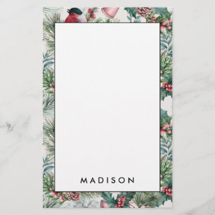 Papelaria Natais vintages Pássaros e pinheiros padrão floral