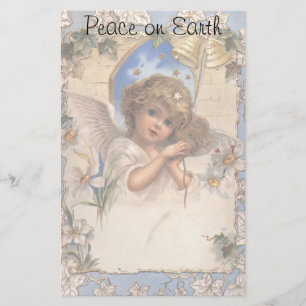 Papelaria Natal Antigo, Anjo Vitoriano com Sininhos Dourados