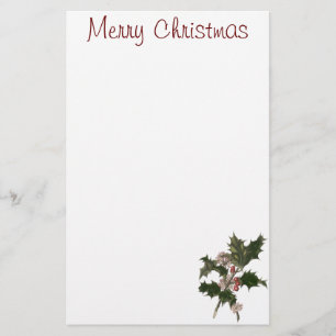 Papelaria Natal Antigo, Planta de Azevinho Verde com Frutas
