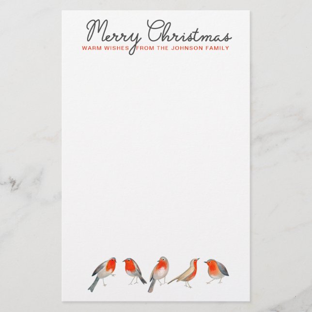 Papelaria Natal elegante de pássaros Robin vermelhos e cinza (Frente)