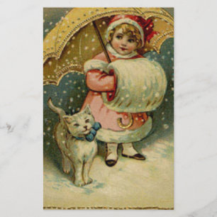 Papelaria Natal retro da criança e do gato do vintage do