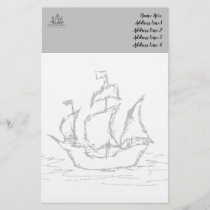 Papelaria Navio Pirata, Estilo De Esboço. Parecido Náutico