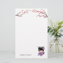 Papelaria Neko Kokeshi Doll Cat Ears Geisha Girl