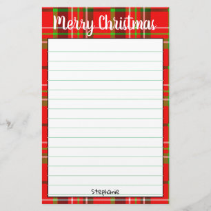 Papelaria Nome Merry Christmas Red/Green Tartan Xadrez