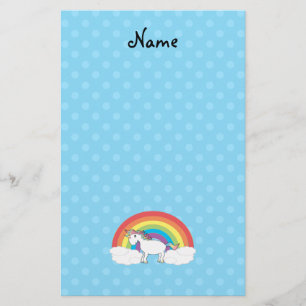 Papelaria Nome personalizado bolinhas azuis unicorn