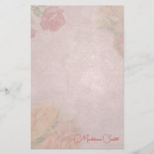 Papelaria Nome Personalizado do Rosa Vintage Floral