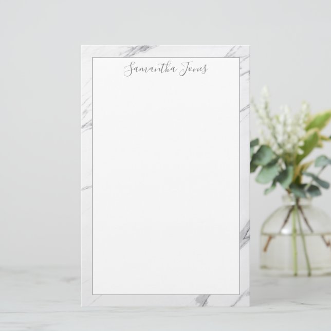 Papelaria Nome Personalizado Mínimo do Mármaco Branco Modern (Em pé/Frente)