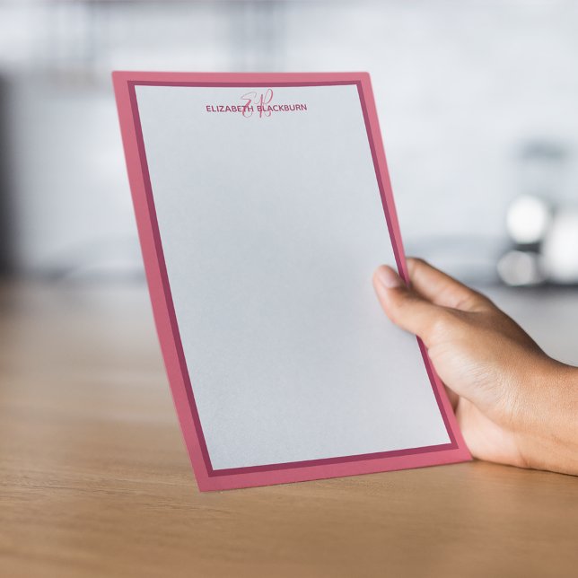 Papelaria Nome Personalizado Monograma Iniciais Magenta (Custom Personalized Name Monogram Initials Magenta Stationery)