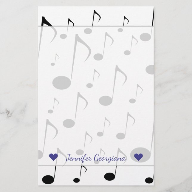 Papelaria Nome Personalizado + Muitos Padrões de Notas Music (Frente)
