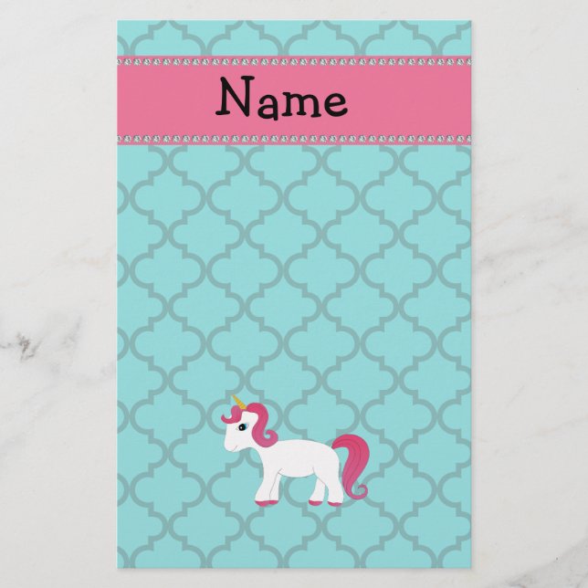 Papelaria Nome personalizado unicorn turquoise moroccan (Frente)