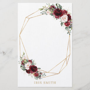 Papelaria Nota Geométrica Dourada Floral Rosa Brilhante