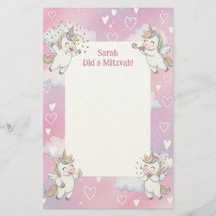 Papelaria Nota Mitzvah Personalizada, Cor-de-Rosa,