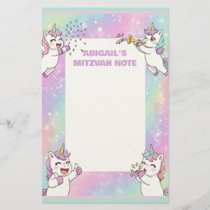 Papelaria Nota Mitzvah Personalizada, Cor-de-Rosa, Unicórnio