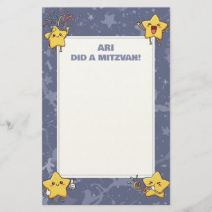 Papelaria Nota Mitzvah Personalizada Estrelas de Aplausos Ro