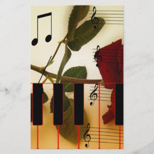 Papelaria Notas de Música Rosa vermelha do teclado Blossom D