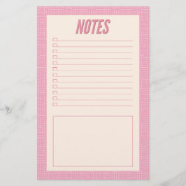 Papelaria Notas em Grade Rosa e Branco Desenhadas à Mão Retr