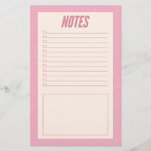 Papelaria Notas em Grade Rosa e Branco Desenhadas à Mão Retr
