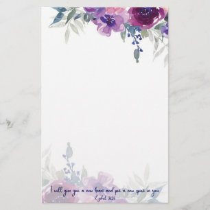 Papelaria Nova escritura floral em aquarela para o coração