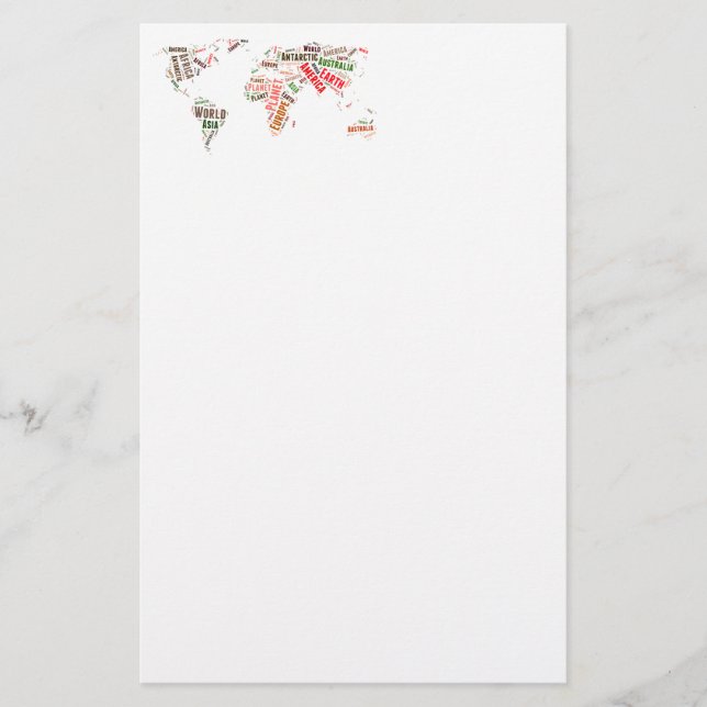 Papelaria Nuvem de palavras do mapa mundial (Frente)