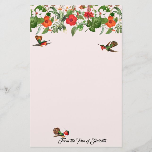 Papelaria O hibiscus dos pássaros do colibri floresce (Frente)