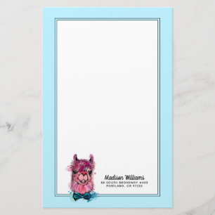 Papelaria O lama cor-de-rosa bonito   adiciona seu nome
