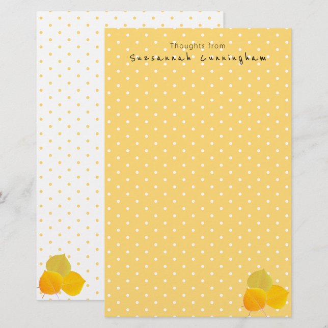 Papelaria O Padrão de Bolinhas Branca do outono deixa o nome (Frente/Verso)