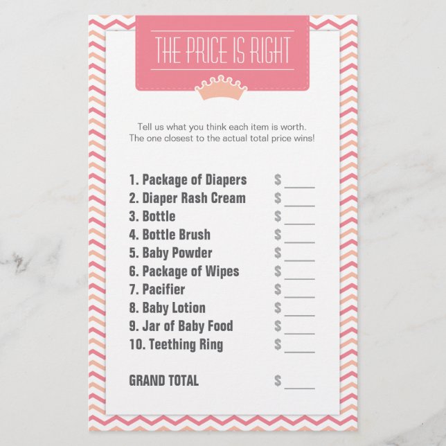 Papelaria O preço pequeno da princesa chá de fraldas é (Frente)