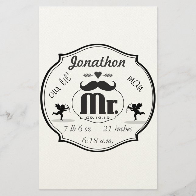 Papelaria O Sr. Mustache Lil Man Baby Boy Stats (Frente)