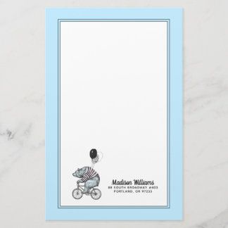 Papelaria O urso da bicicleta do balão | adiciona seu nome