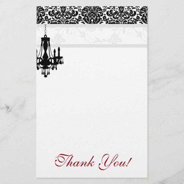 Papelaria Obrigado do candelabro você damasco BW dos artigos (Frente)