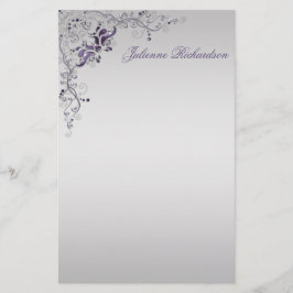Papelaria Ornamentado Purple Silver Floral Swirls