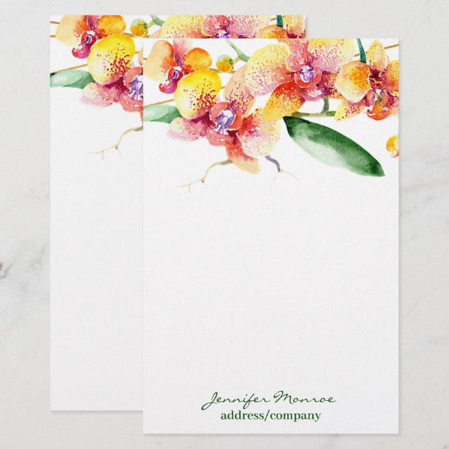 Papelaria Orquídeas vermelhas e amarelas personalizadas (Frente/Verso)