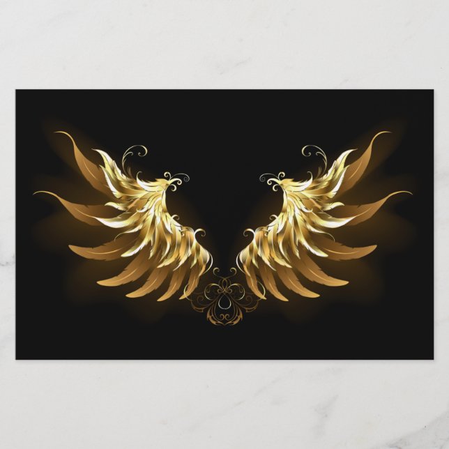 Papelaria Ouro Angel Wings sobre fundo preto (Frente)