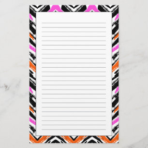 Papelaria Padrão Chevron Preto, Laranja E Rosa Desenhado À