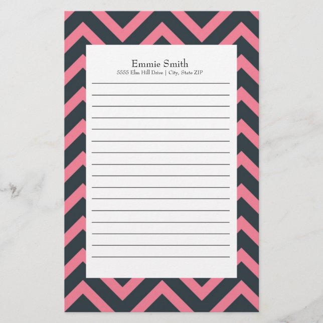 Papelaria Padrão Chevron Rosa e Preto Personalizado (Frente)