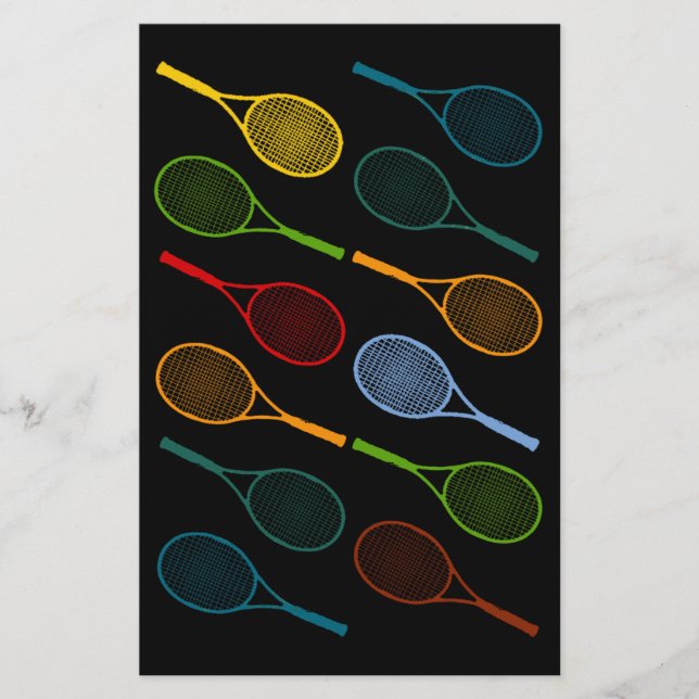 Papelaria padrão colorido de rackets de tênis (Frente)