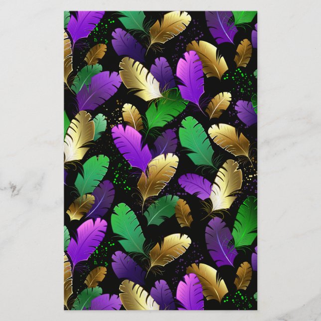 Papelaria Padrão contínuo com penas de Mardi Gras (Frente)