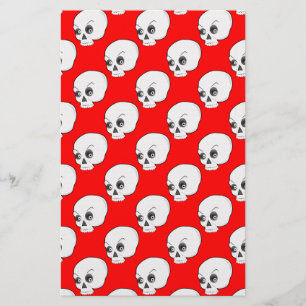 Papelaria Padrão Crânio Em Plano De Fundo Vermelho