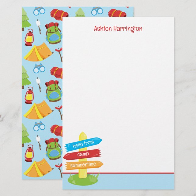 Papelaria Padrão de acampamento de verão bonito (Frente/Verso)