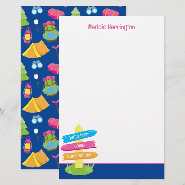 Papelaria Padrão de acampamento de verão bonito (Frente/Verso)