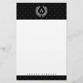 Papelaria Padrão de Bolinhas Monograma Louro Branco no Preto