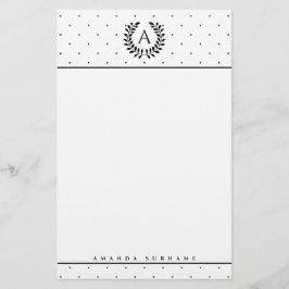 Papelaria Padrão de Bolinhas Monograma Louro Preto e Branco