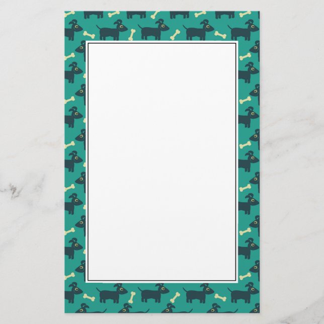 Papelaria Padrão de Cachorro Bonito com Osso em Fundo Verde (Frente)