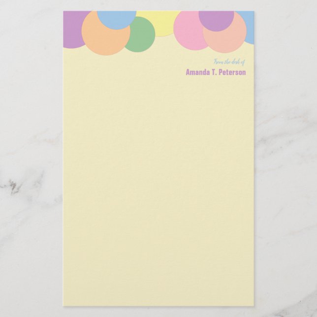 Papelaria Padrão de Círculos Coloridos Personalizados da Mes (Frente)