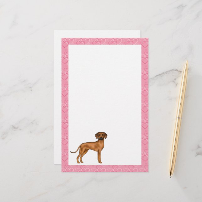 Papelaria Padrão de Coração de Amor pelo Cão Ridgeback da Ro (Frente/Verso In Situ)