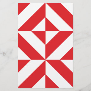 Papelaria Padrão de Cubo de Deco Geométrico Cerery Red
